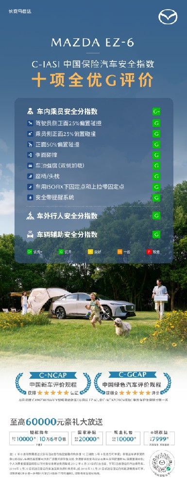 安全领域三连冠！MAZDA EZ-6斩获2025中保研10项G优秀安全评价